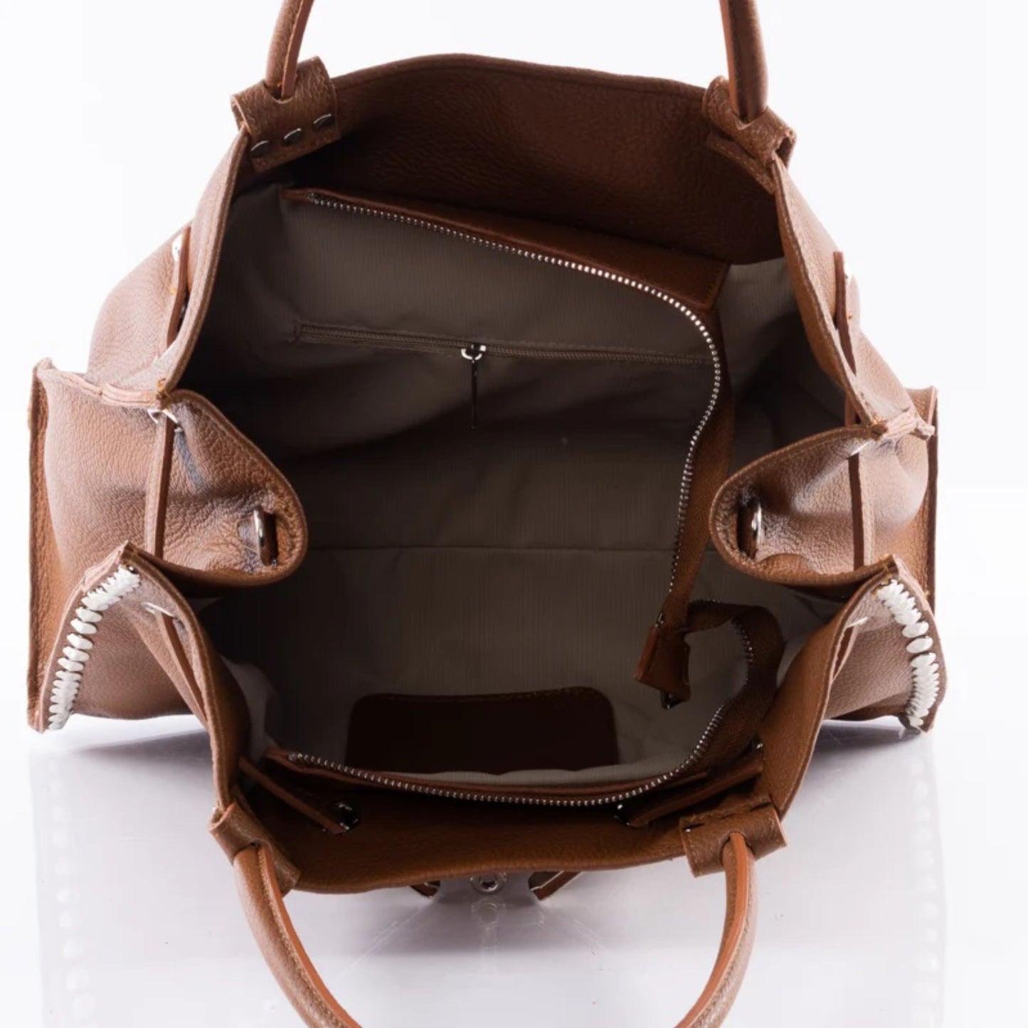 Genuine Pebble Leather Studded Satchel - Brown – Made In Italy - DumasvilleBoutique