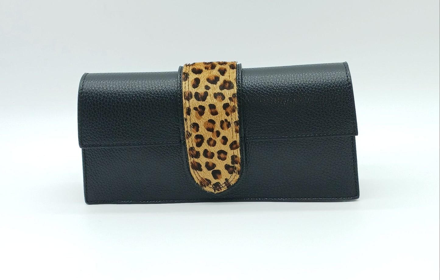 Black Genuine Leather Brown Cheetah Fur Handbag – Made In Italy