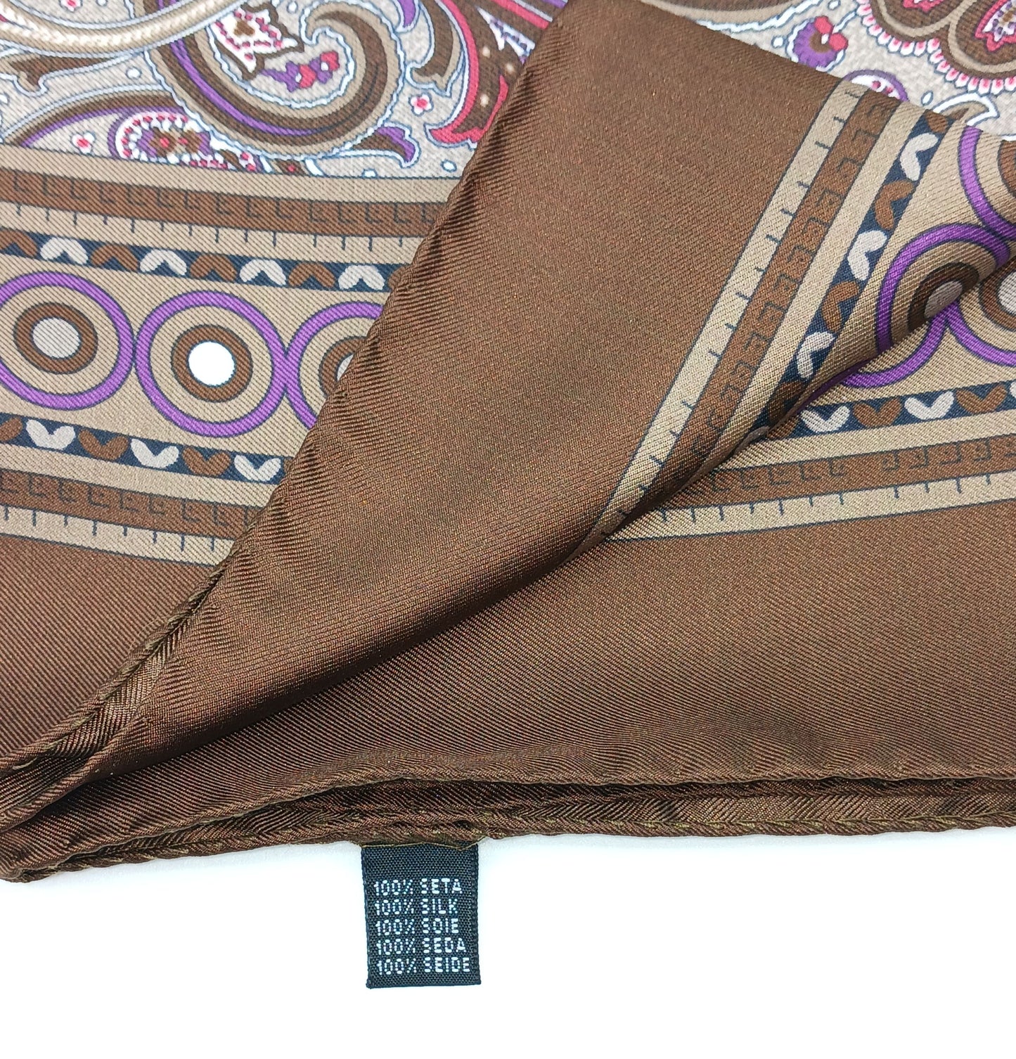 Paisley Design Silk Twill Square Scarf 27x27 – Made In Italy - Brown