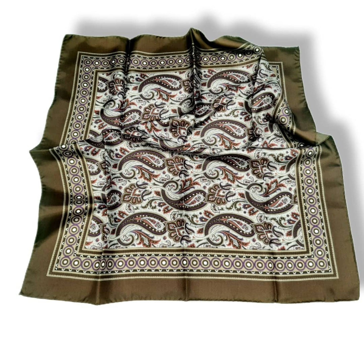 Paisley Design Silk Twill Square Scarf 27x27 – Made In Italy - Brown