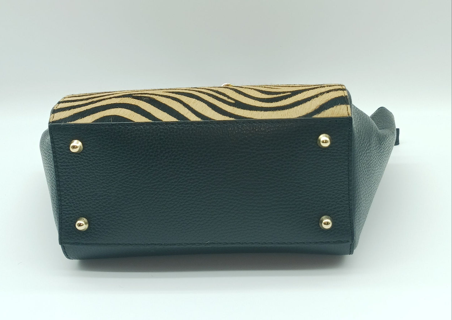 Black & Brown Zebra Genuine Leather Fur Satchel - Made In Italy