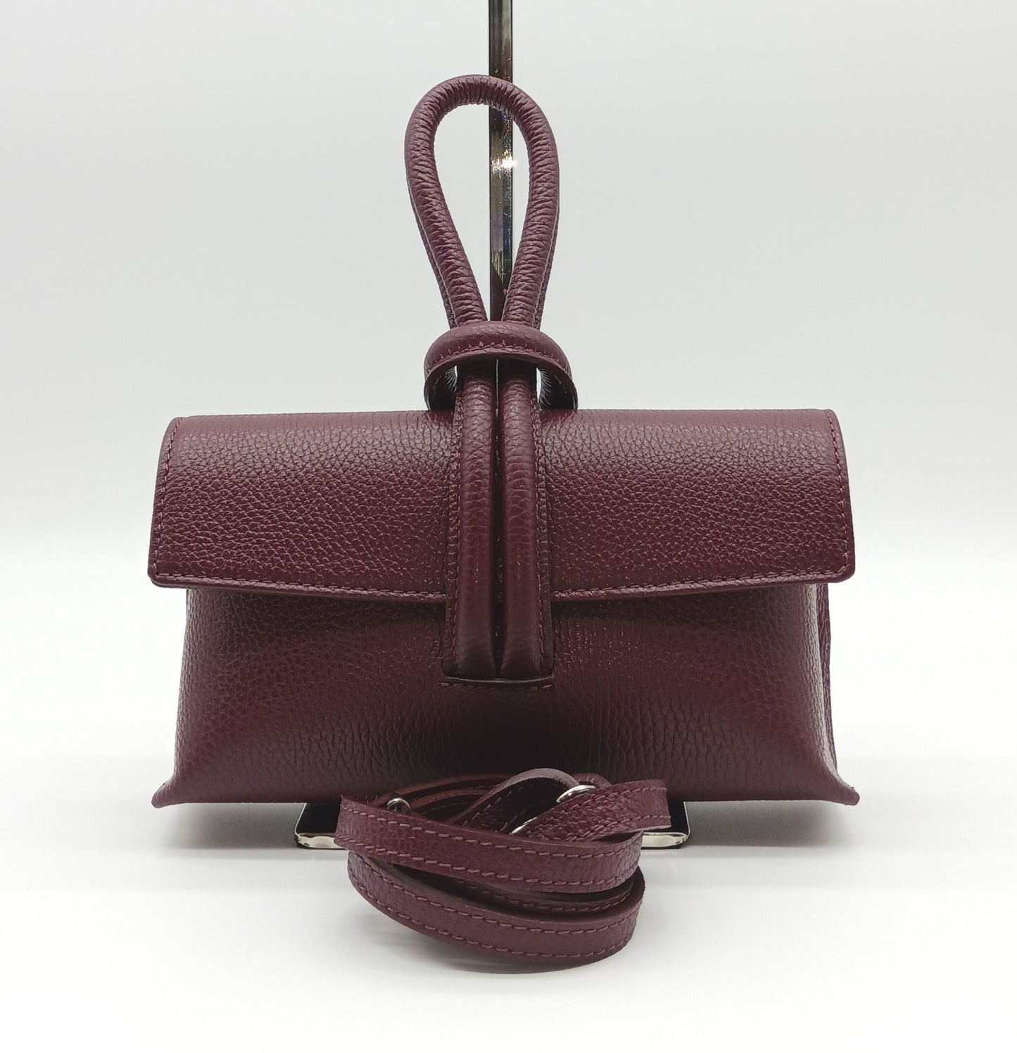 Genuine Pebble Leather Crossbody Handbag - Burgundy – Made In Italy