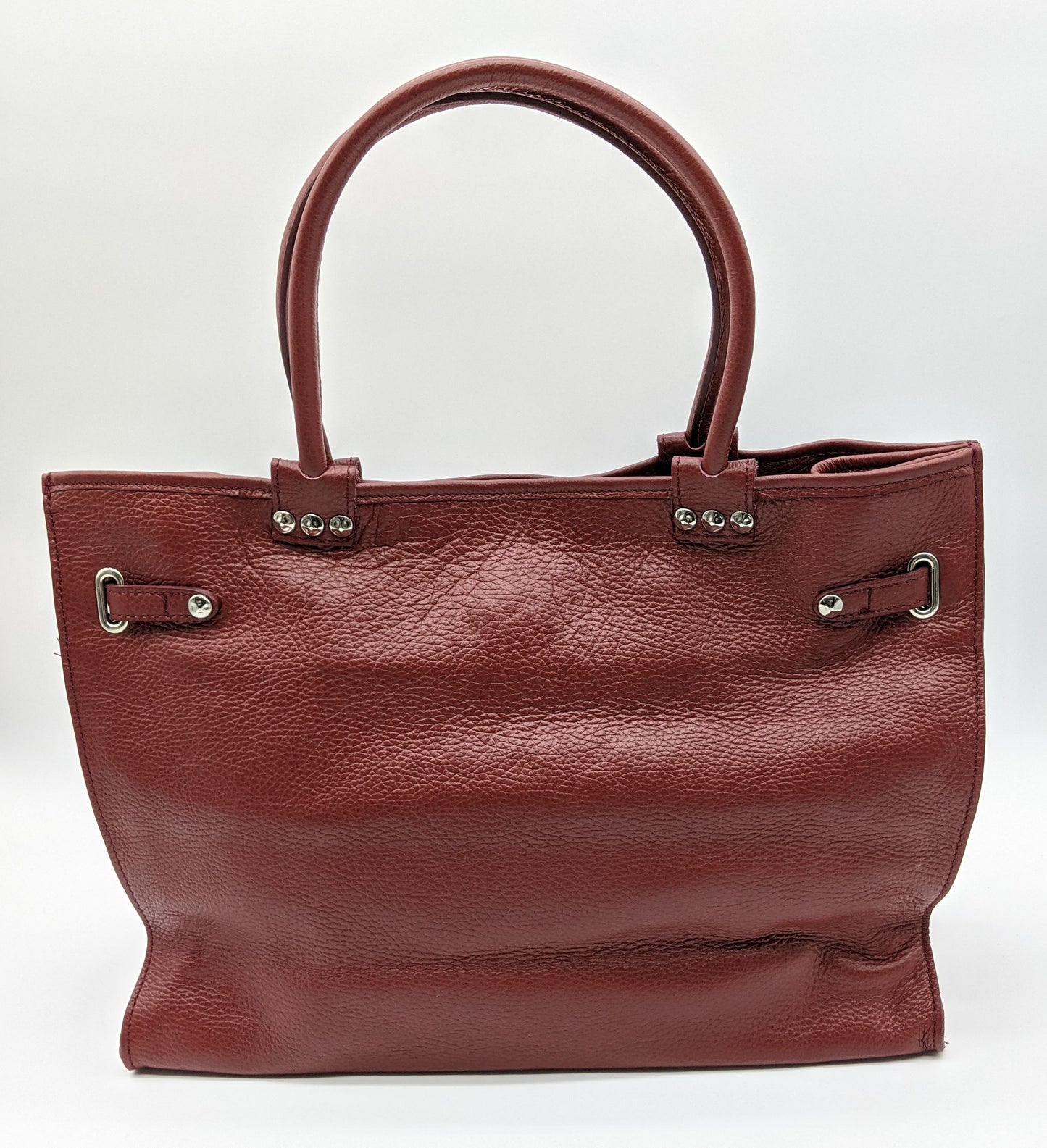 Genuine Pebble Leather Studded Satchel - Burgundy – Made In Italy - DumasvilleBoutique