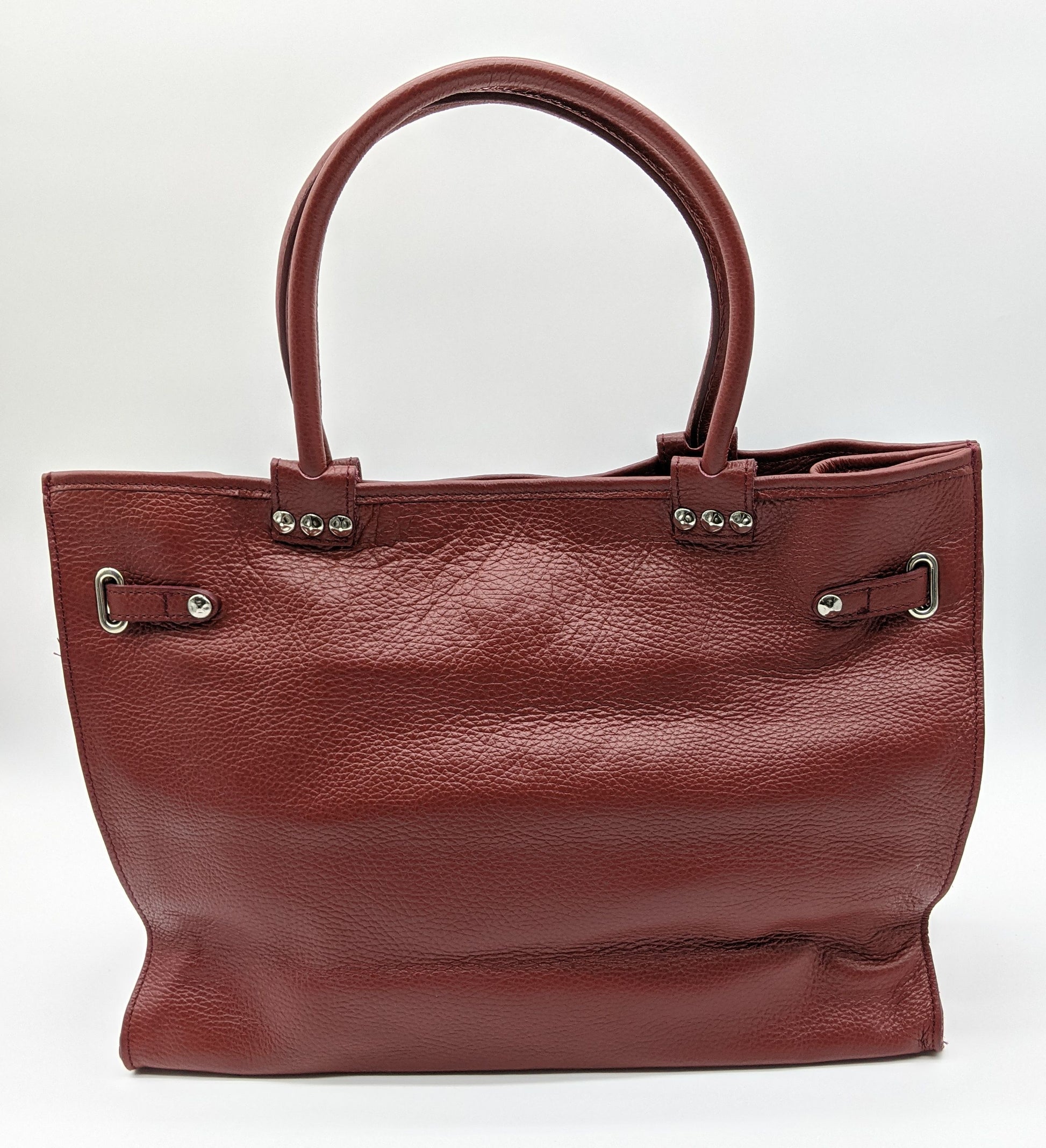 Genuine Pebble Leather Studded Satchel - Burgundy – Made In Italy - DumasvilleBoutique