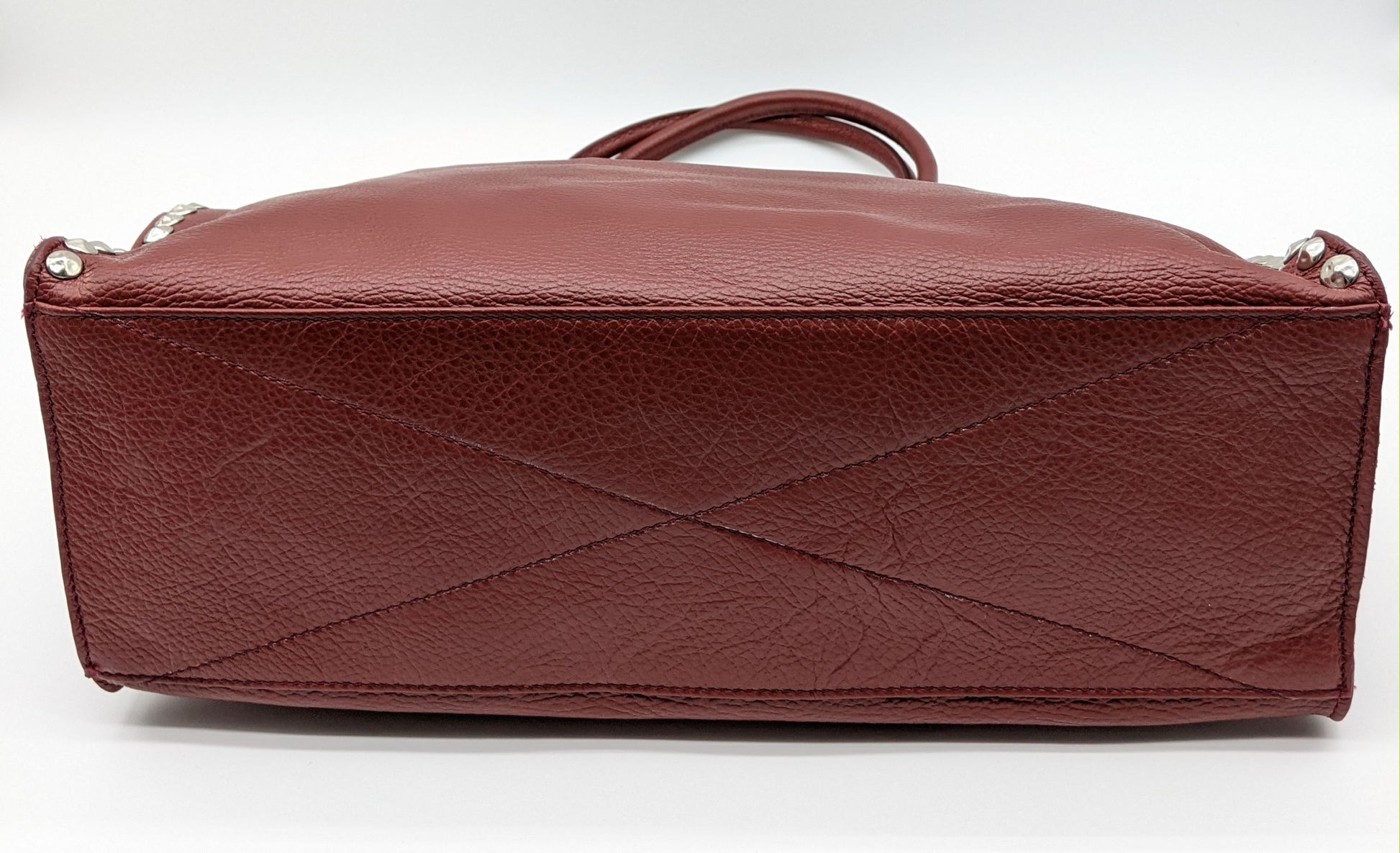 Genuine Pebble Leather Studded Satchel - Burgundy – Made In Italy - DumasvilleBoutique