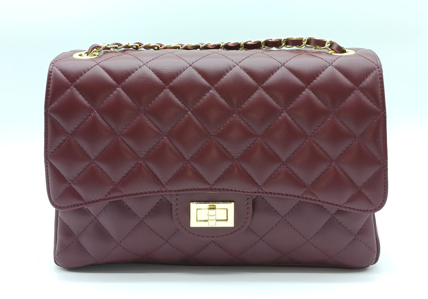 Genuine Leather Quilted Handbag (X-Large) Burgundy – Made In Italy
