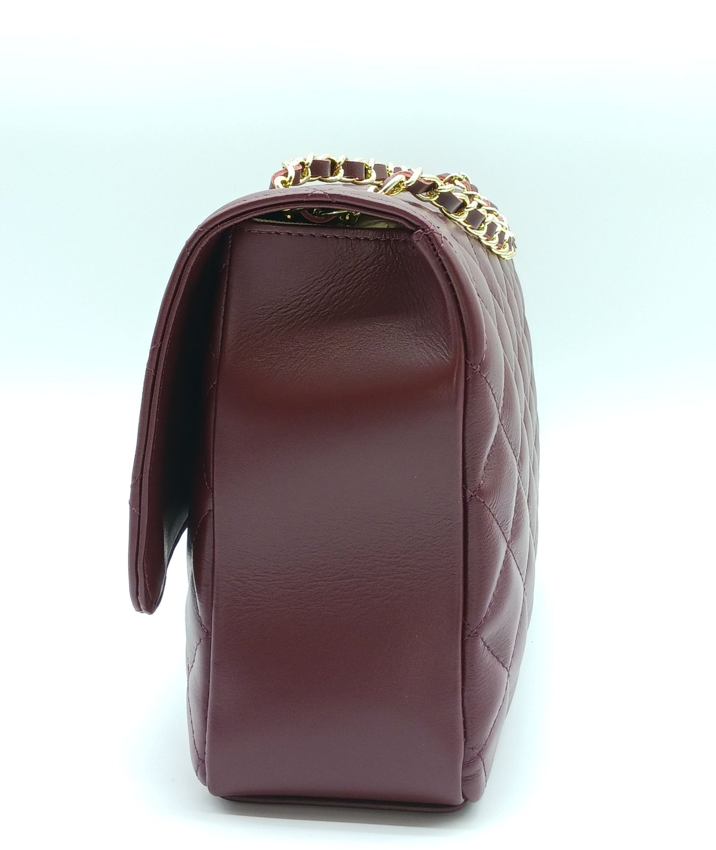 Genuine Leather Quilted Handbag (X-Large) Burgundy – Made In Italy