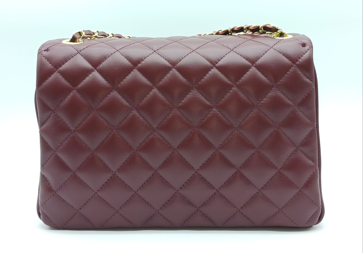Genuine Leather Quilted Handbag (X-Large) Burgundy – Made In Italy
