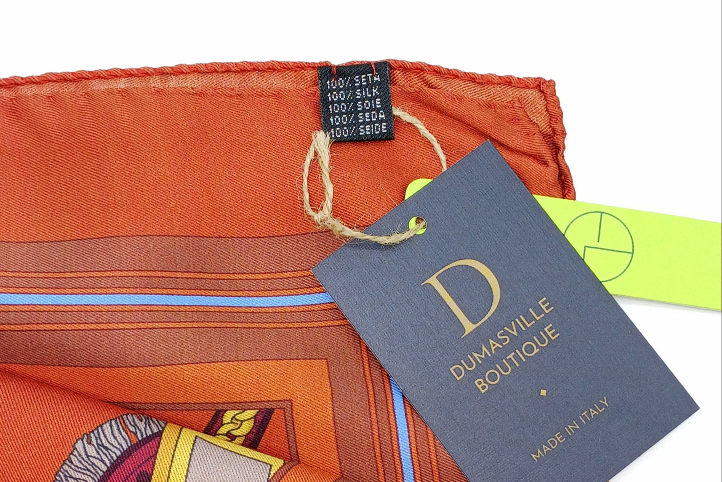 Designer Equestrian Design Silk Twill Square Scarf 35x35 – Made In Italy – Burnt Orange