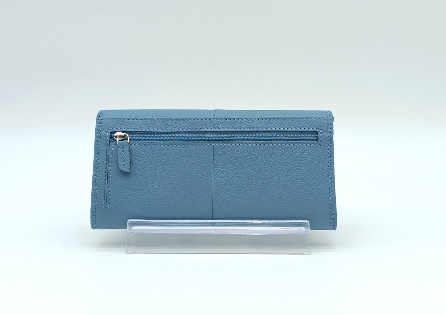 Italian Genuine Pebble Leather Wallet - Cerulean Blue