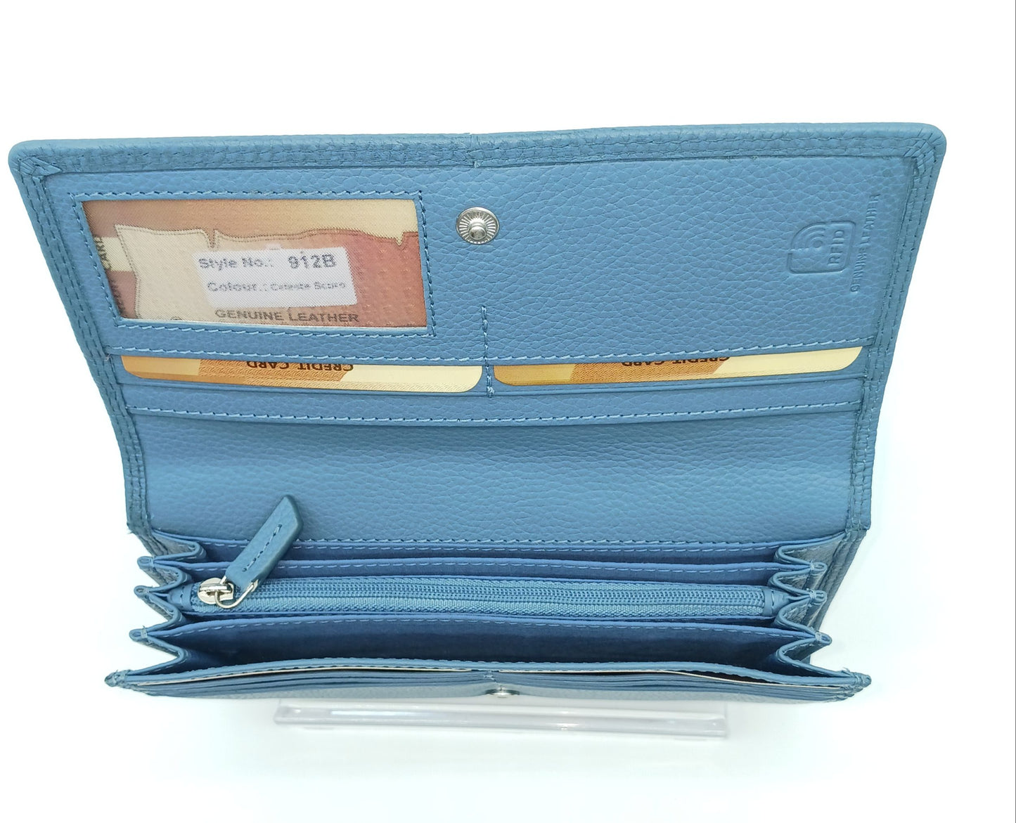 Italian Genuine Pebble Leather Wallet - Cerulean Blue