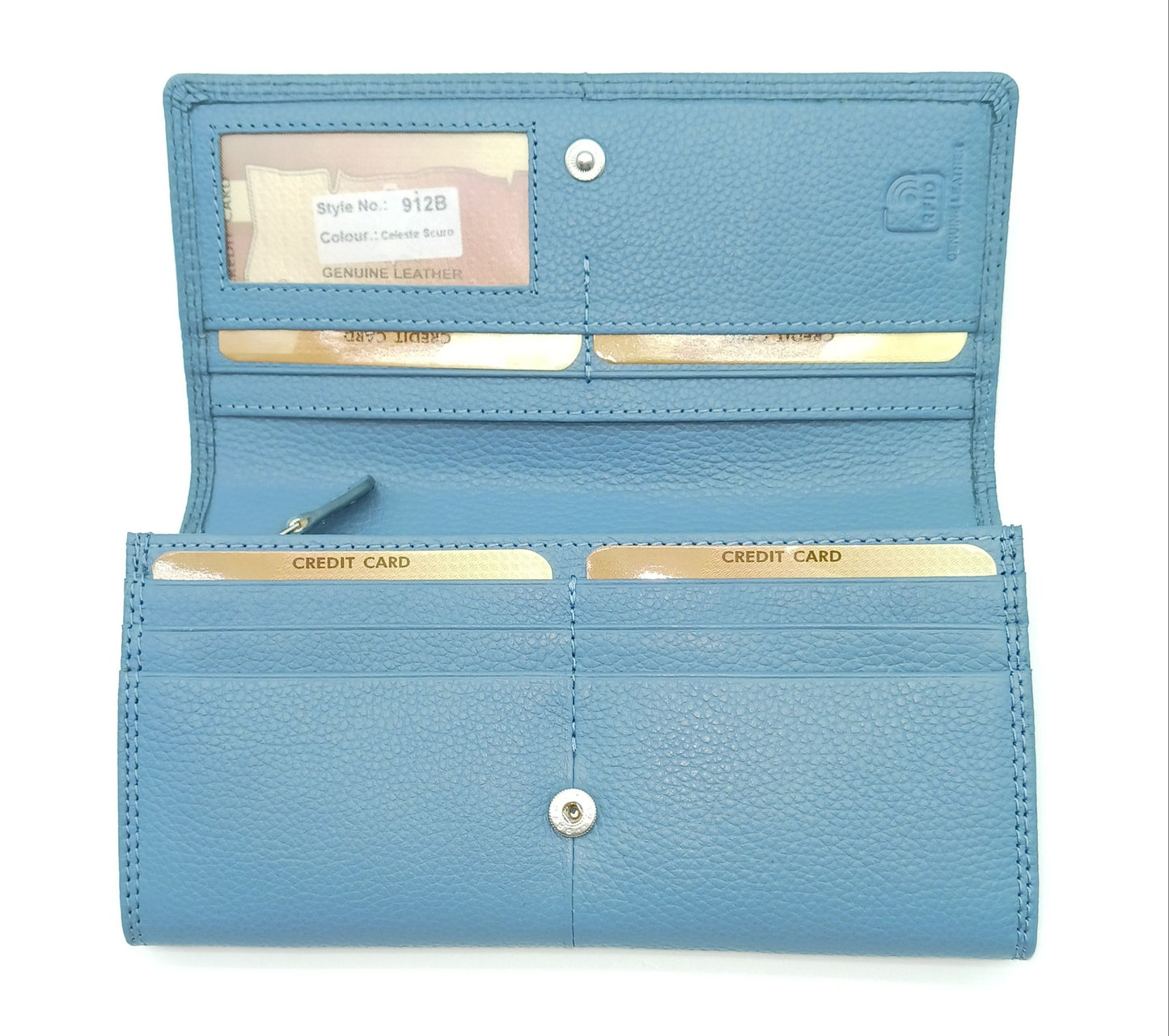 Italian Genuine Pebble Leather Wallet - Cerulean Blue