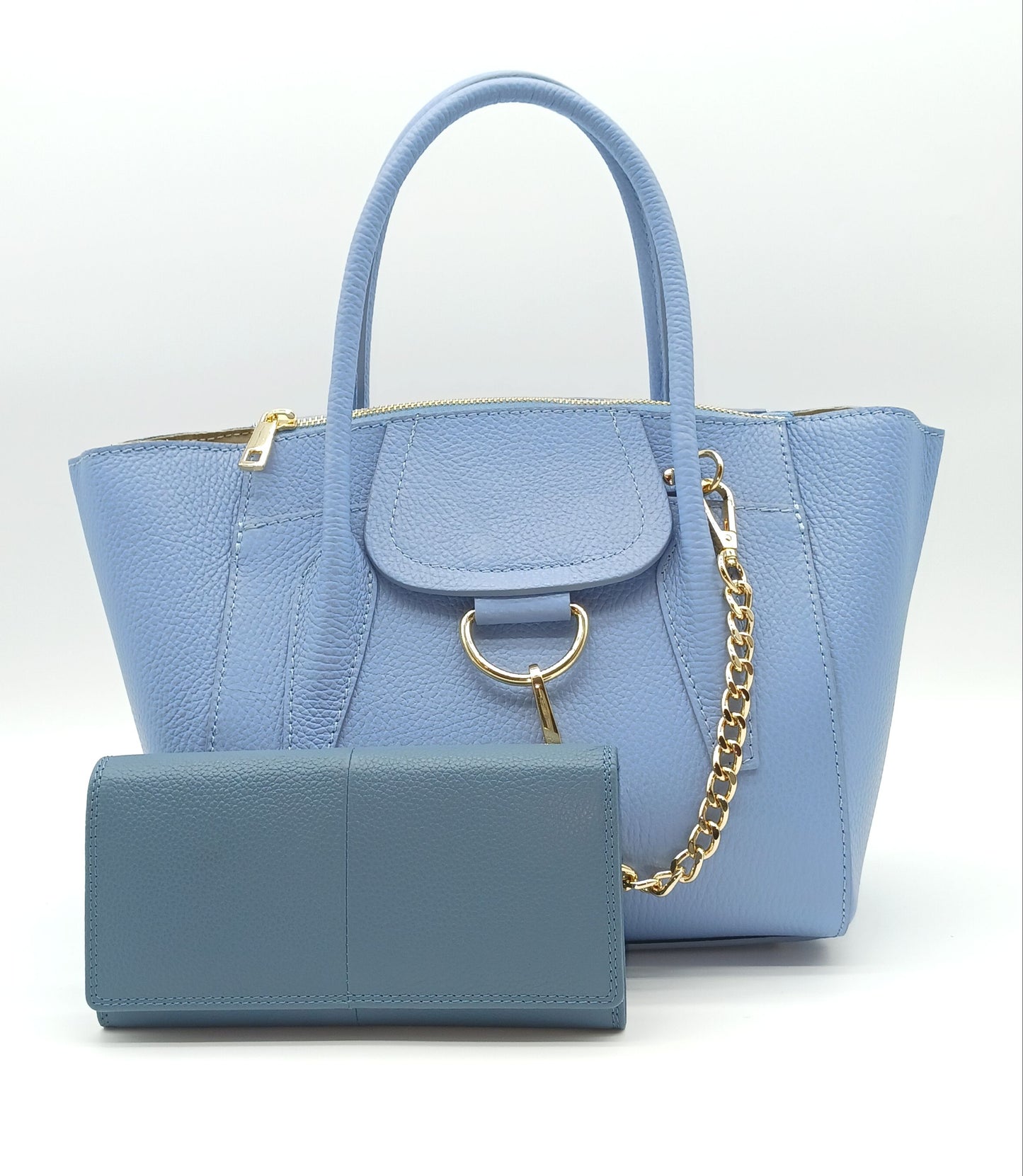 Italian Genuine Pebble Leather Wallet - Cerulean Blue