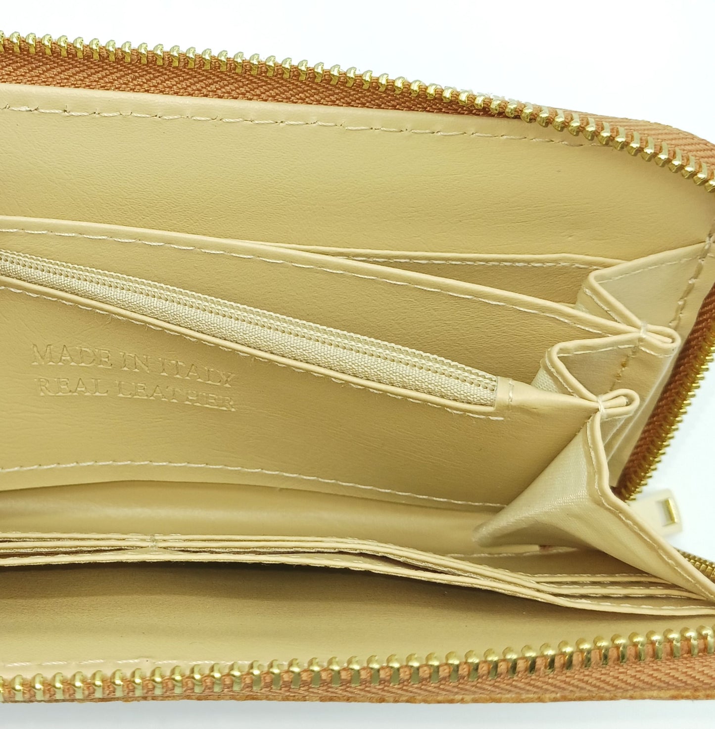 Genuine Snake Embossed Leather Zip Wallet – Made In Italy - Brown