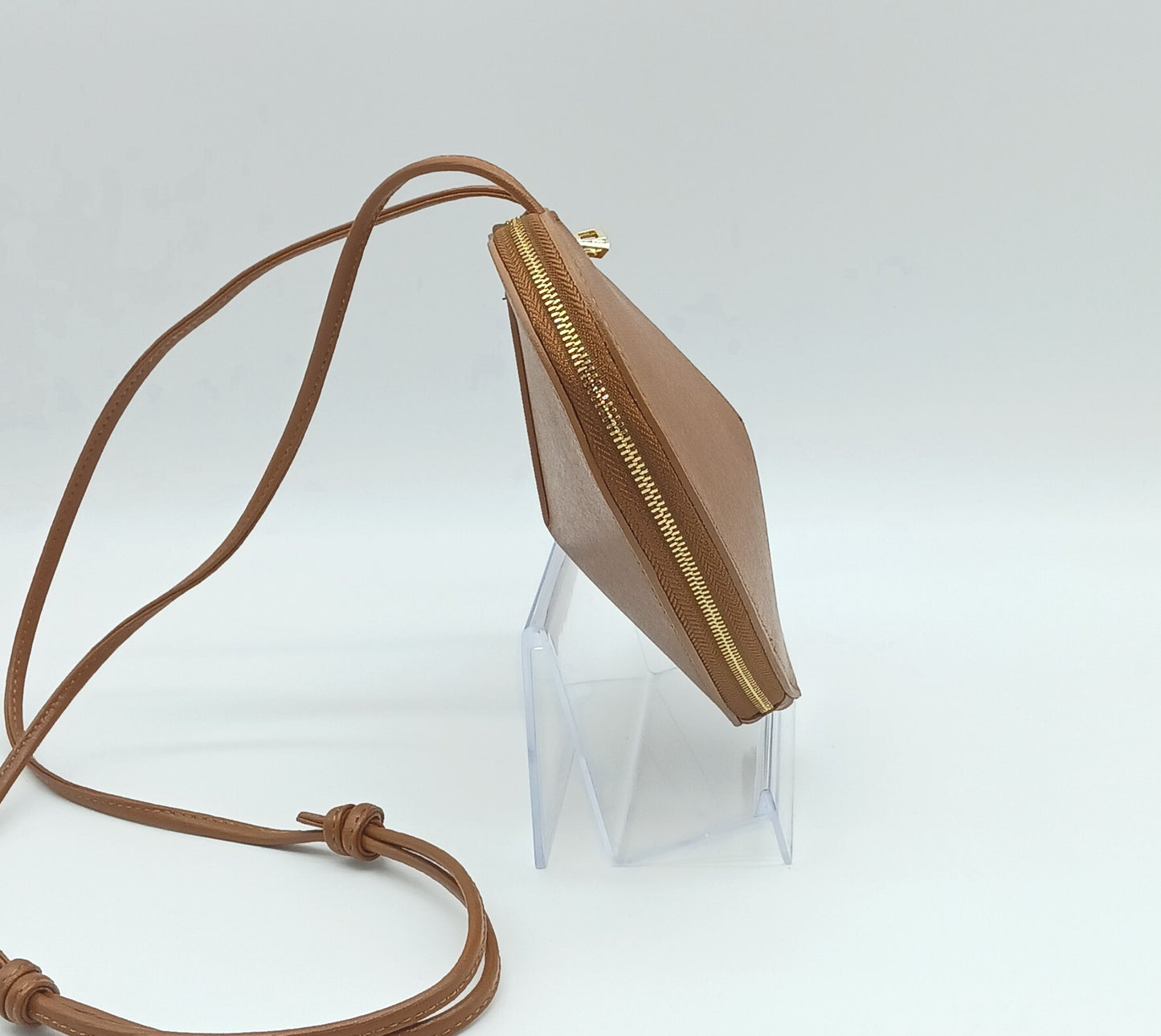 Genuine Saffiano Leather Heart Crossbody Handbag – Made In Italy - Cognac Brown
