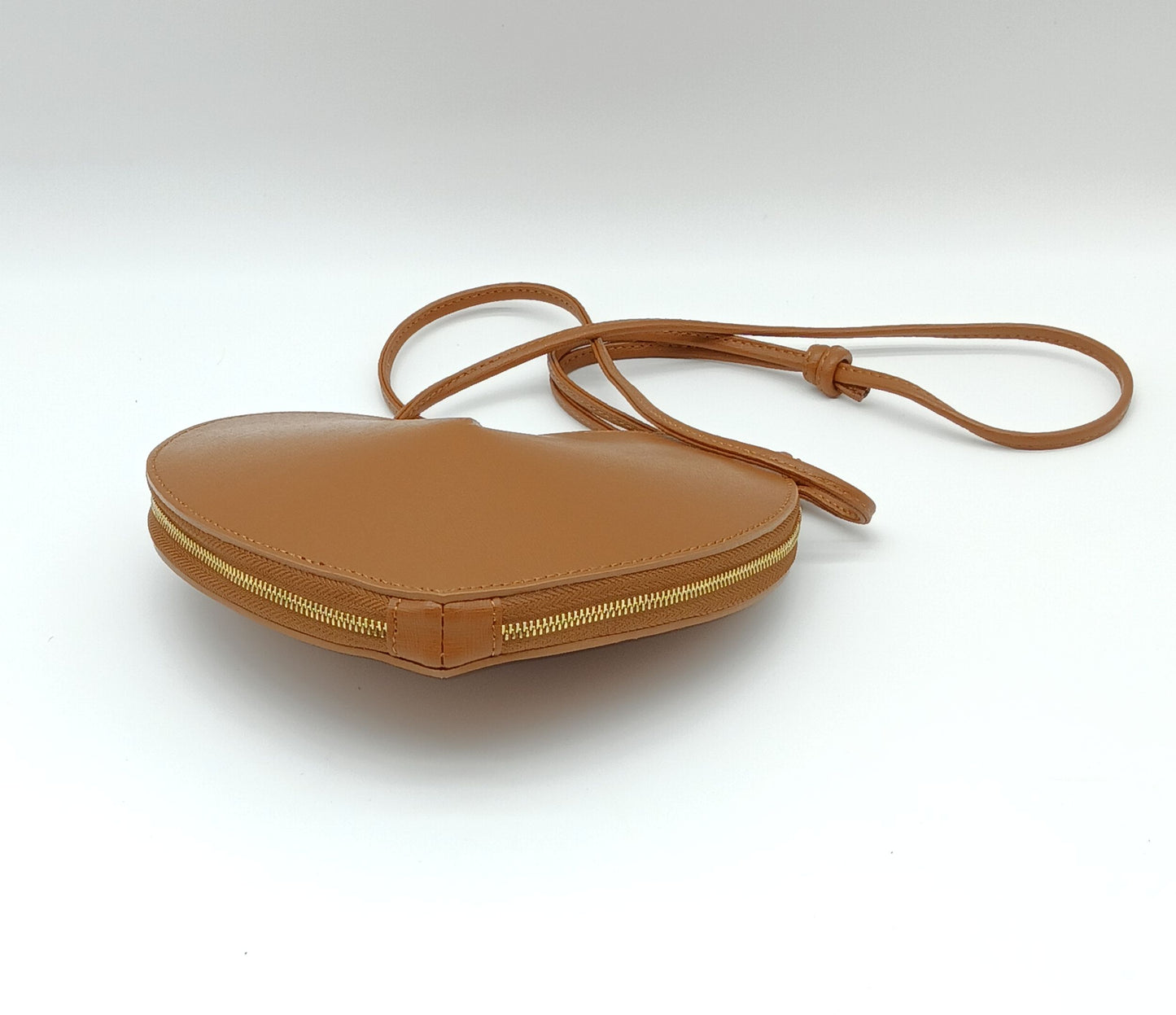 Genuine Saffiano Leather Heart Crossbody Handbag – Made In Italy - Cognac Brown