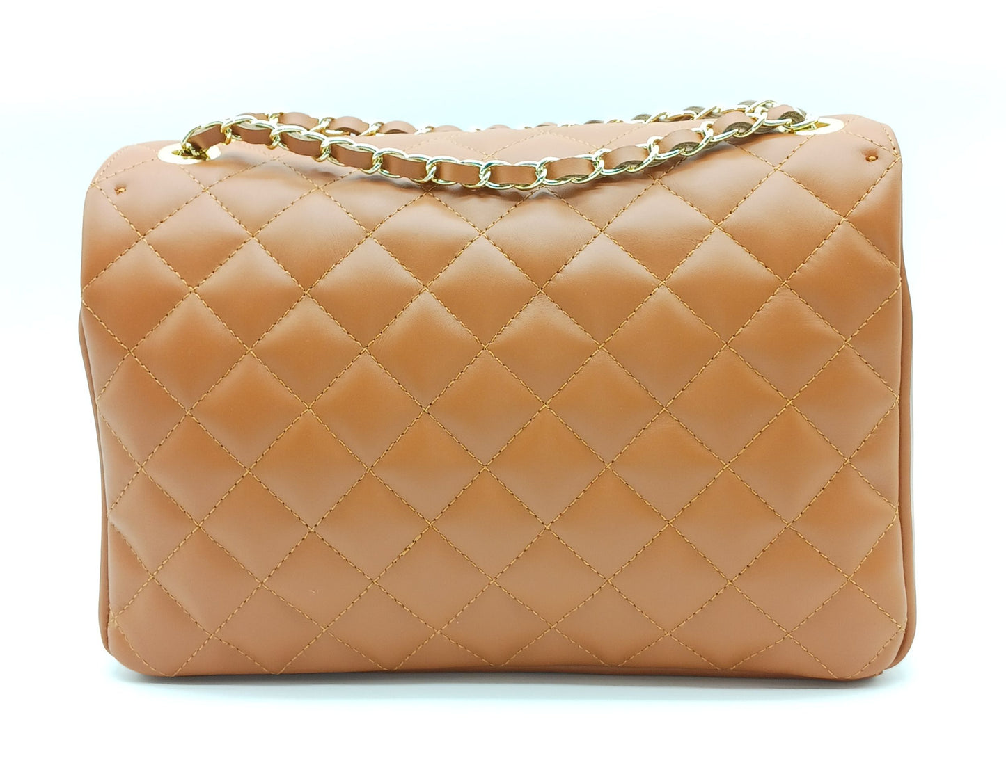 Genuine Leather Quilted Handbag (X-Large) Cognac Brown – Made In Italy