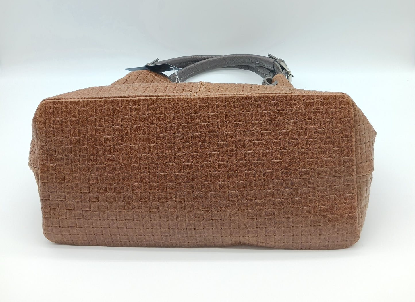 Genuine Leather Shoulder Bag Tote – Made In Italy - Cognac Brown & Dark Taupe