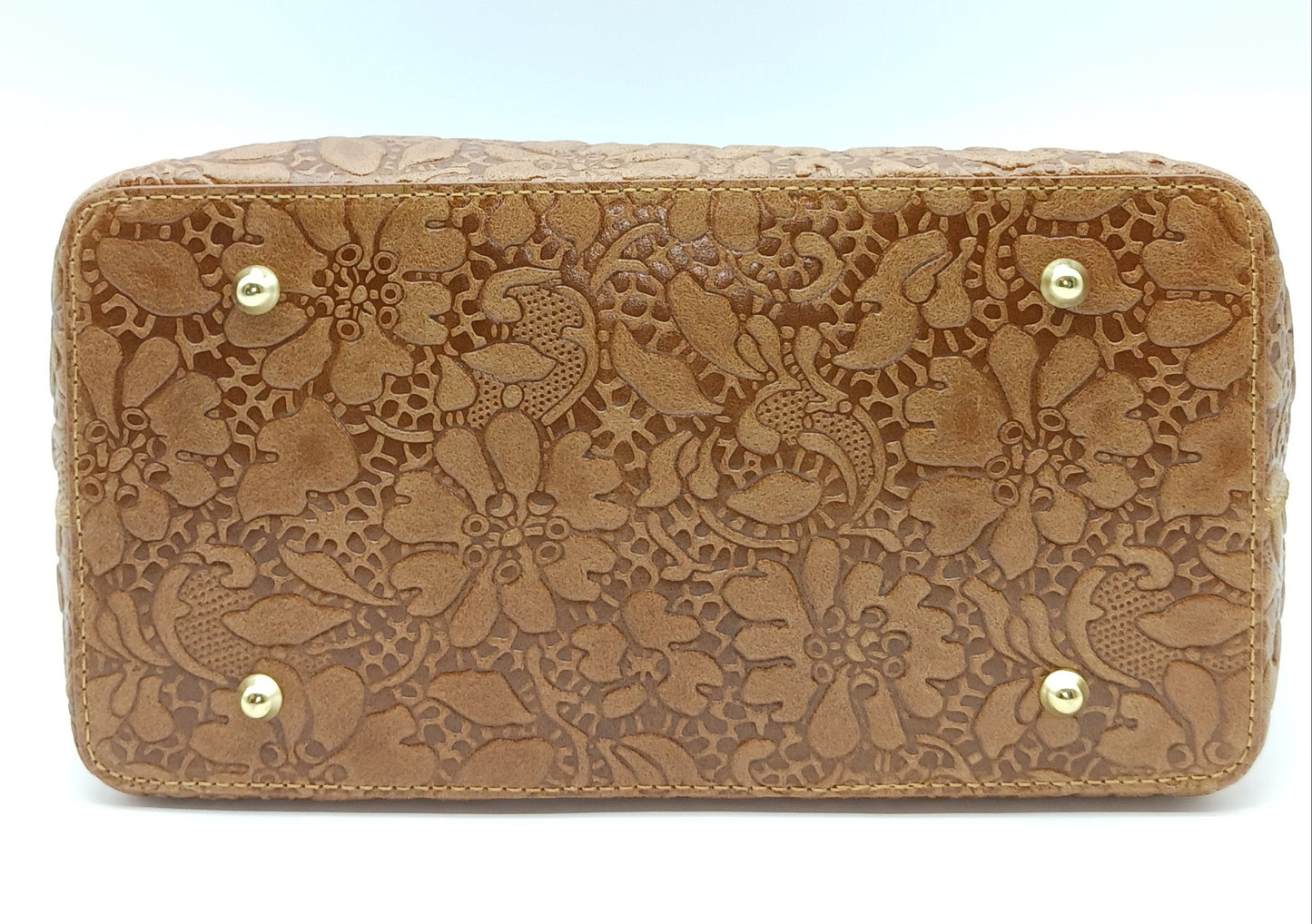 Brown Genuine Leather Floral Embossed Handbag Satchel – Made In Italy