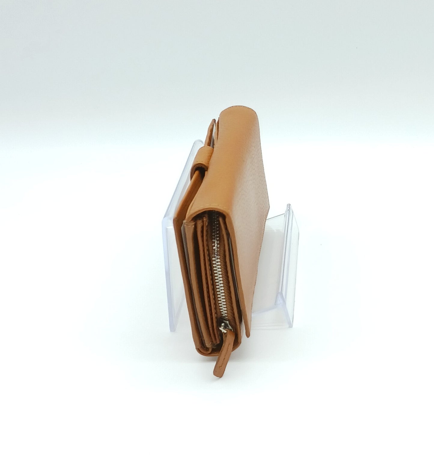 Italian Genuine Pebble Leather Wallet - Cognac Brown
