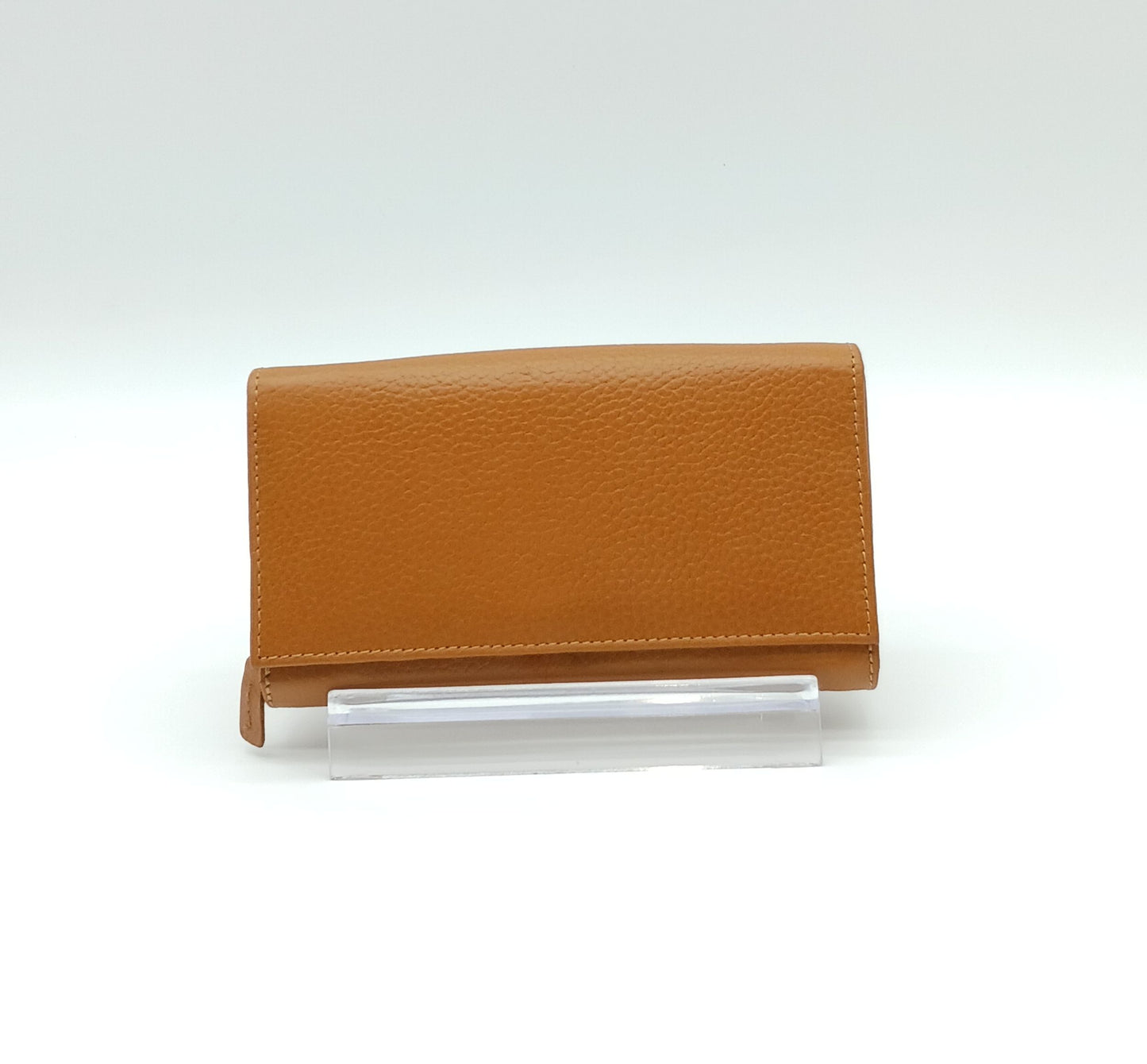 Italian Genuine Pebble Leather Wallet - Cognac Brown