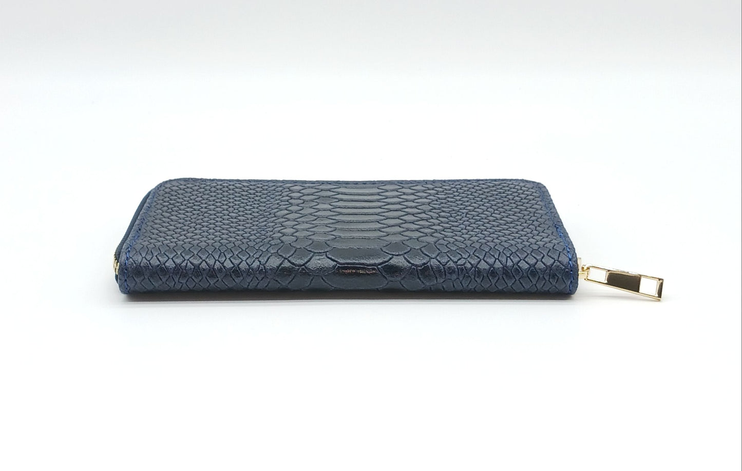 Genuine Snake Embossed Leather Zip Wallet – Made In Italy - Dark Blue