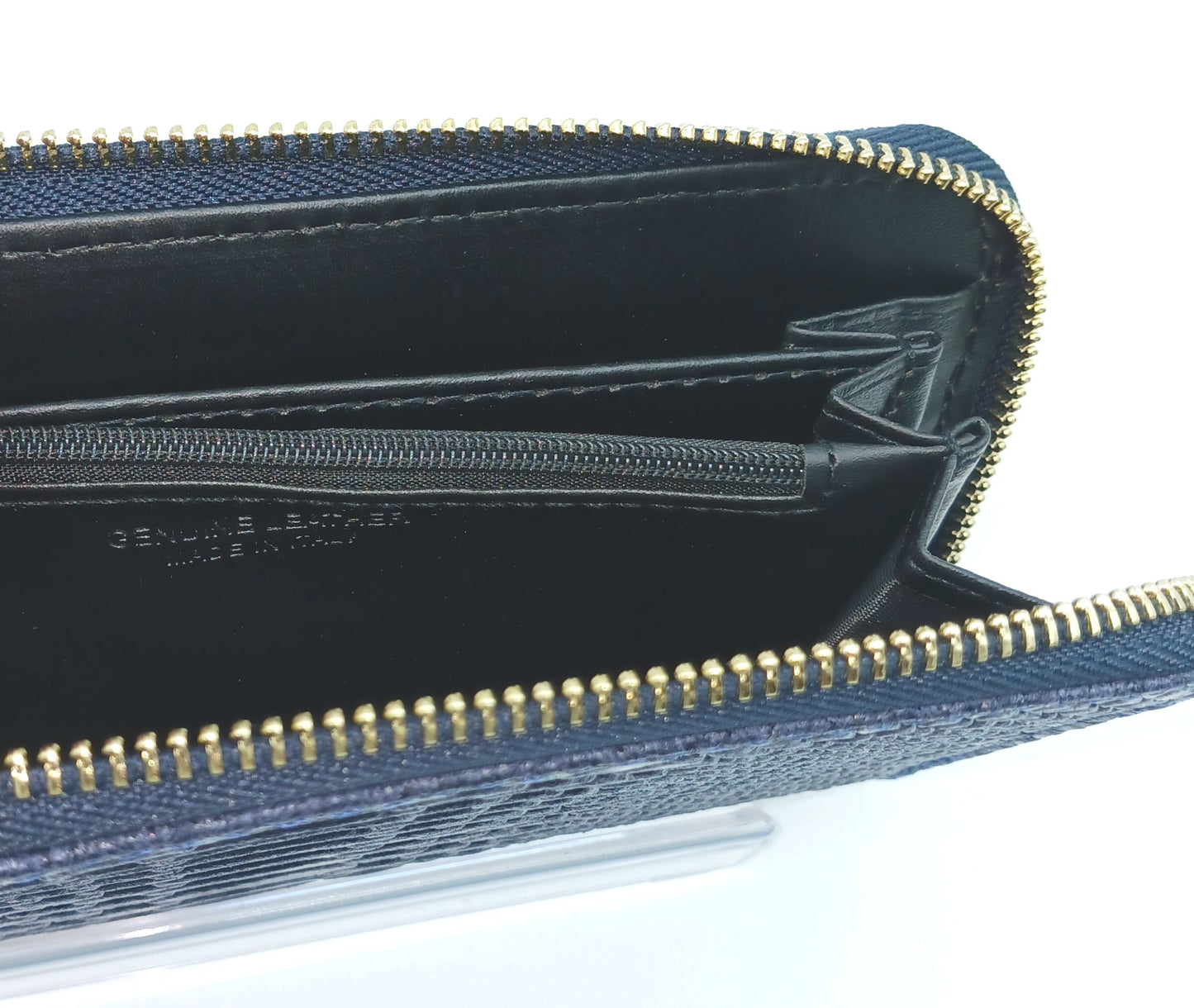 Genuine Snake Embossed Leather Zip Wallet – Made In Italy - Dark Blue