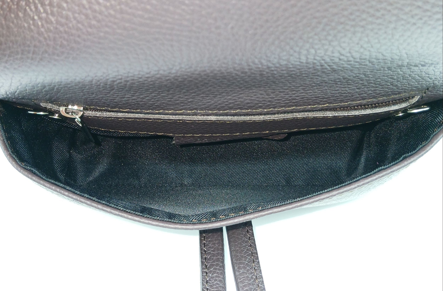 Genuine Pebble Leather Crossbody Handbag - Dark Brown – Made In Italy