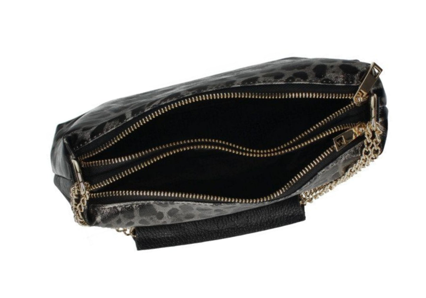 Italian Genuine Leather Metallic Olive Green Leopard Crossbody Handbag – Made In Italy