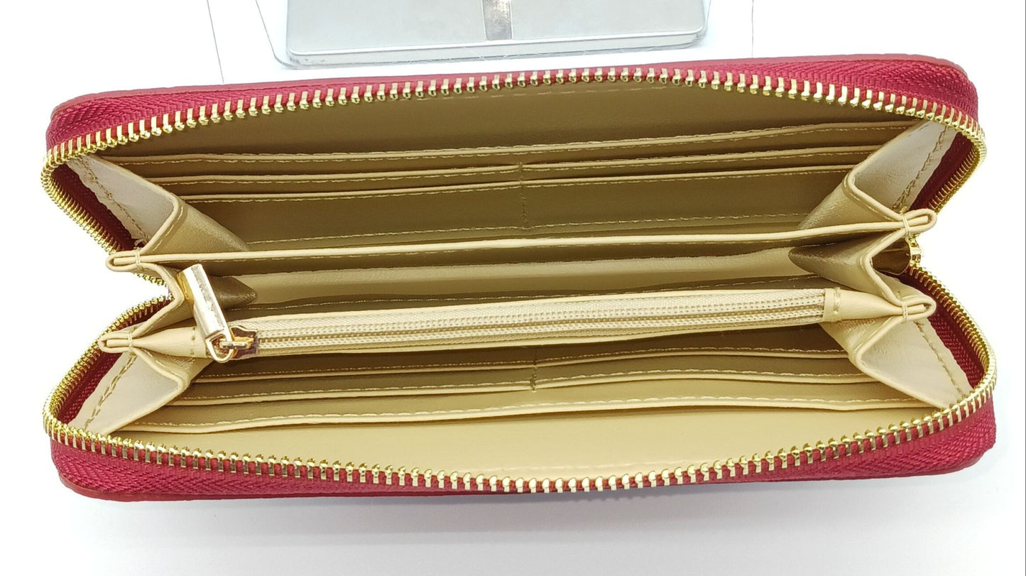 Genuine Croc Embossed Leather Zip Wallet – Made In Italy - Dark Red