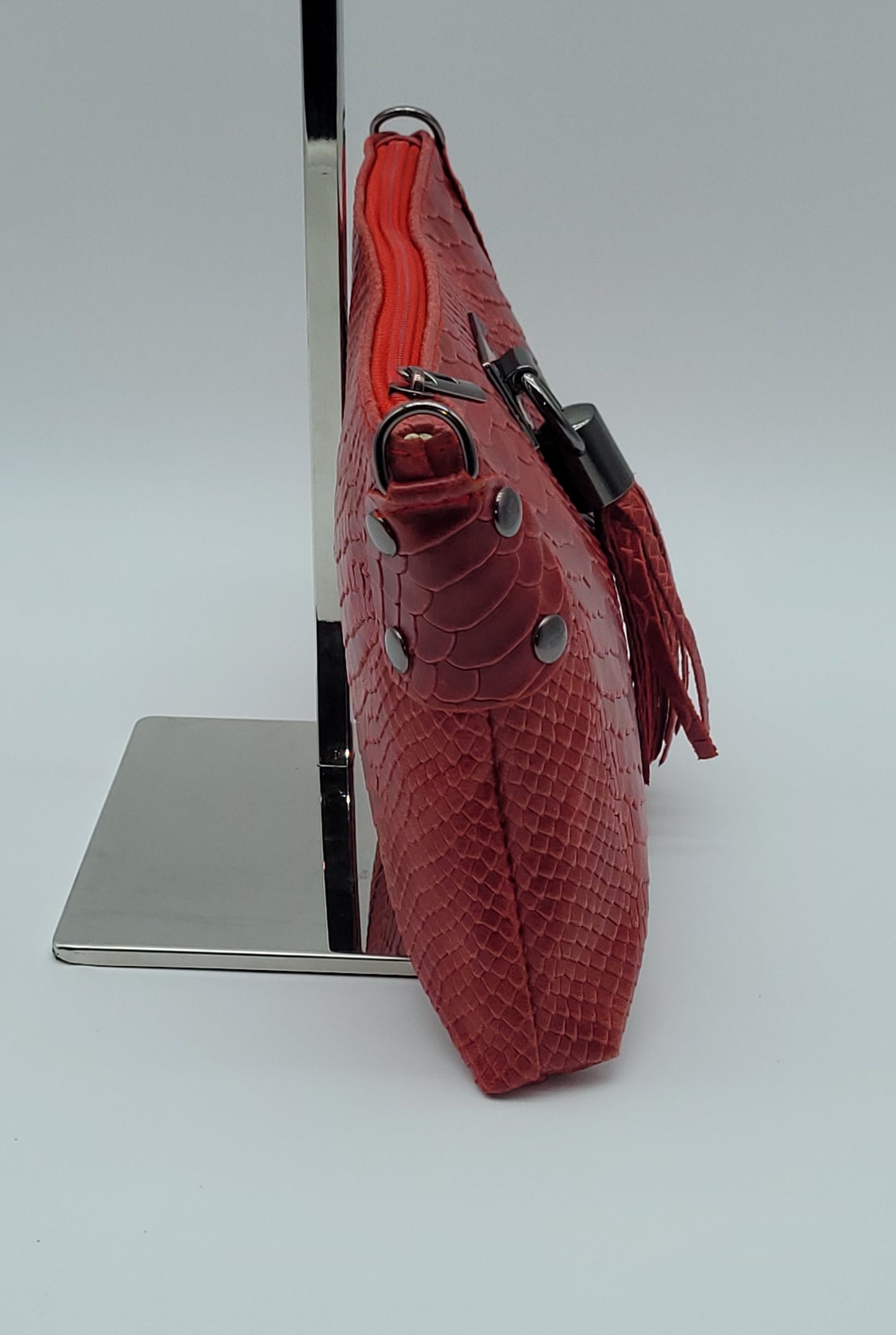 Snake Embossed Genuine Leather Crossbody Handbag - Dark Red – Made In Italy - DumasvilleBoutique