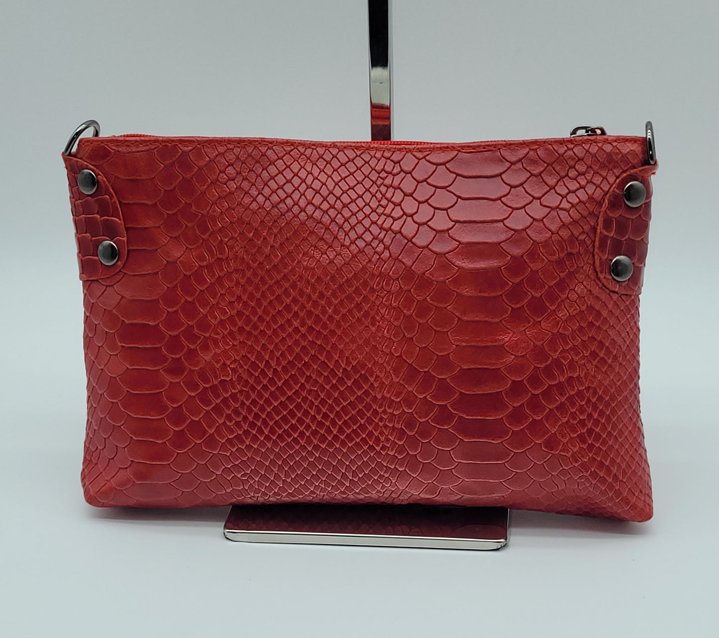 Snake Embossed Genuine Leather Crossbody Handbag - Dark Red – Made In Italy - DumasvilleBoutique