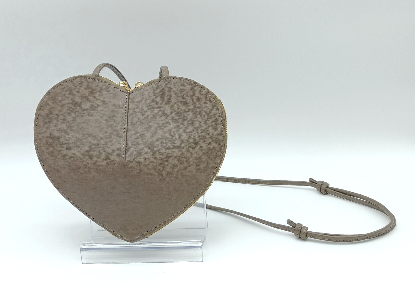 Genuine Saffiano Leather Heart Crossbody Handbag – Made In Italy - Dark Taupe