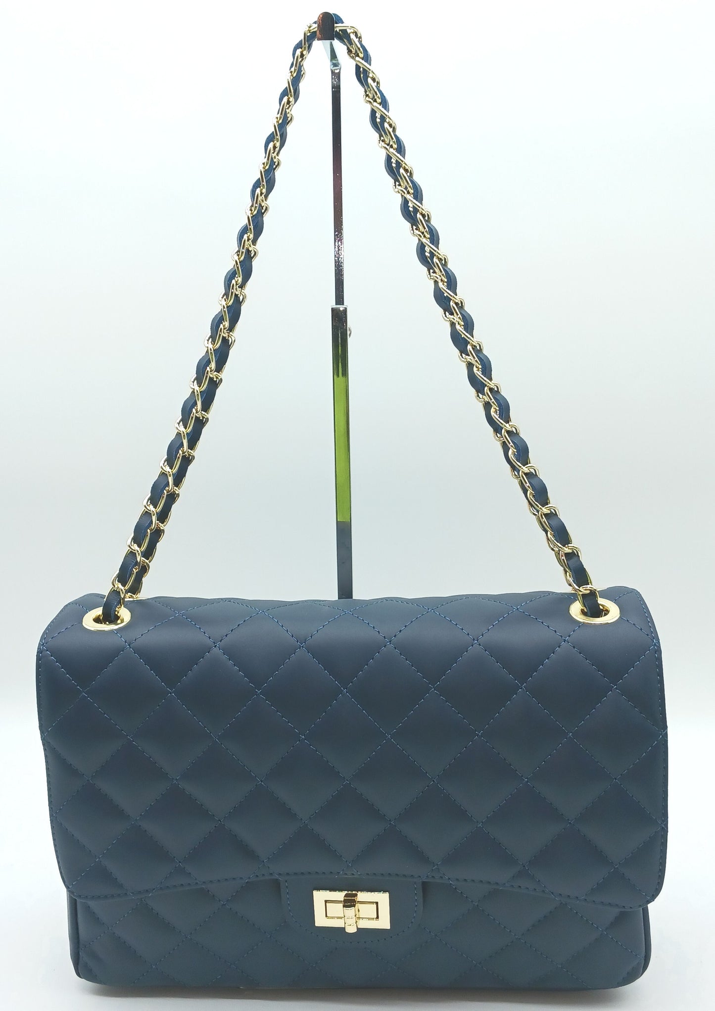 Genuine Leather Quilted Handbag (X-Large) Dark Blue – Made In Italy