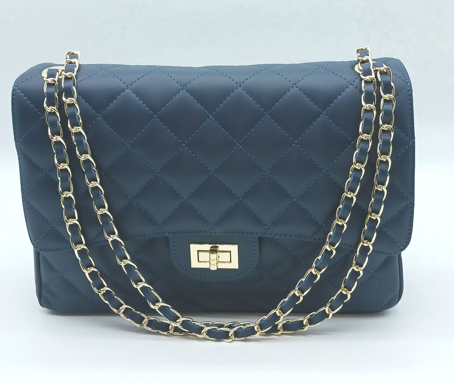 Genuine Leather Quilted Handbag (X-Large) Dark Blue – Made In Italy