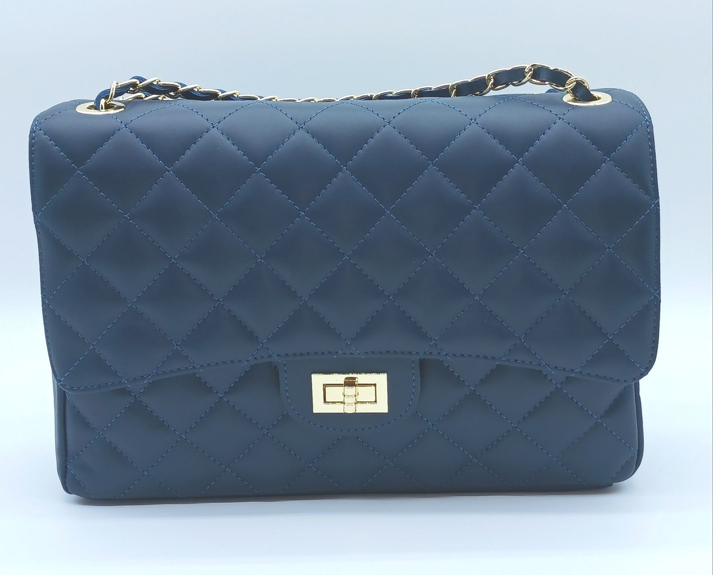 Genuine Leather Quilted Handbag (X-Large) Dark Blue – Made In Italy