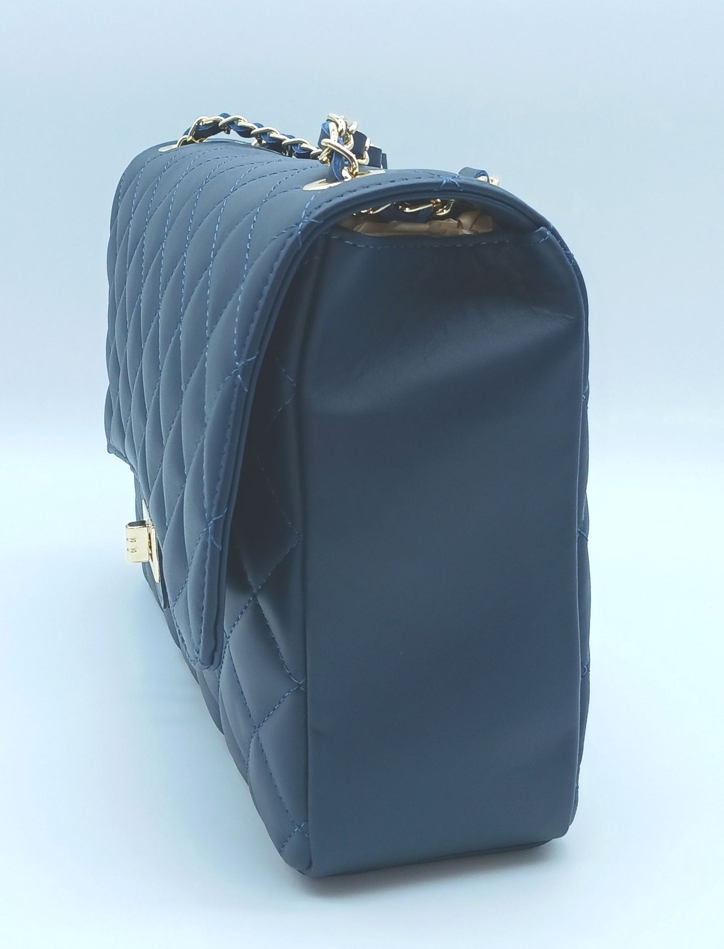 Genuine Leather Quilted Handbag (X-Large) Dark Blue – Made In Italy