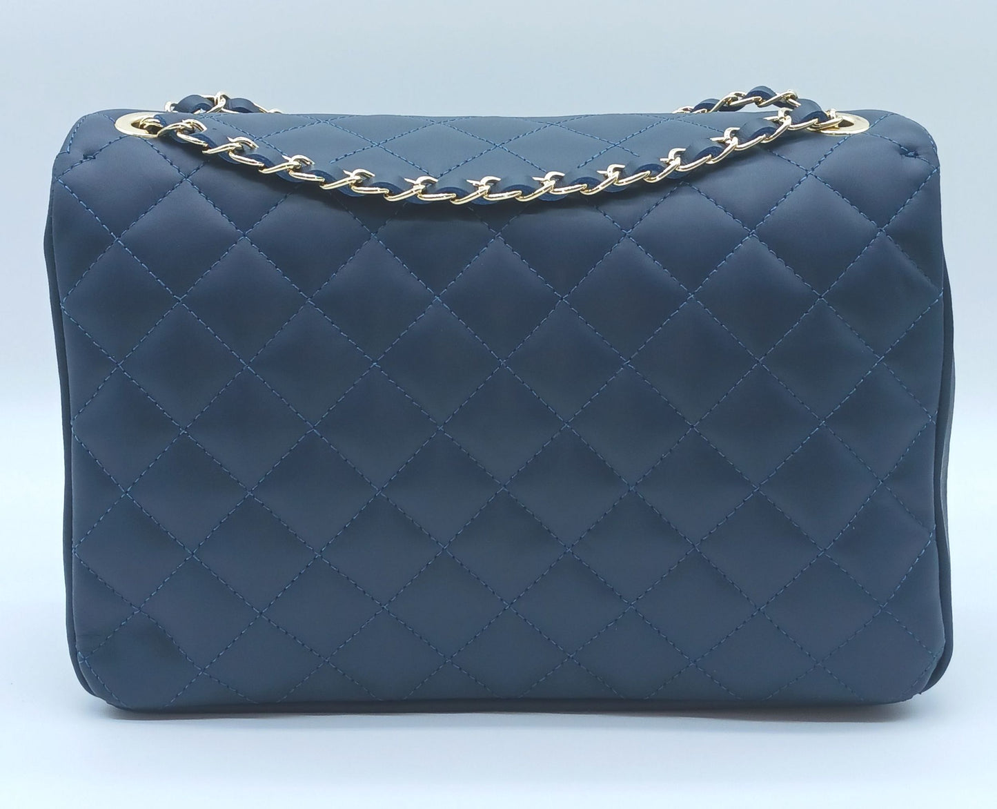 Genuine Leather Quilted Handbag (X-Large) Dark Blue – Made In Italy
