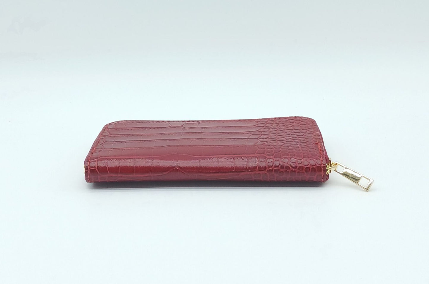 Genuine Croc Embossed Leather Zip Wallet – Made In Italy - Dark Red