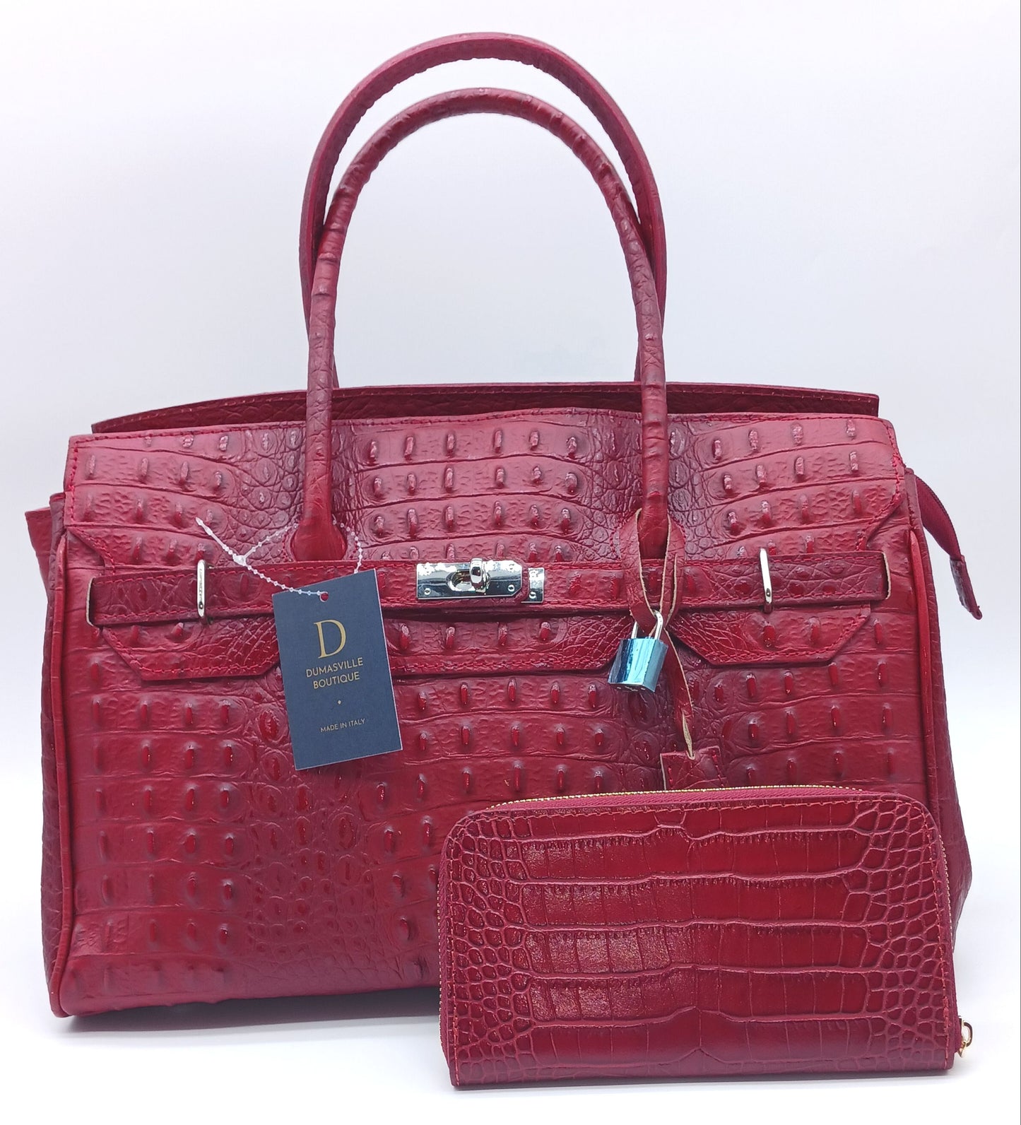 Genuine Croc Embossed Leather Zip Wallet – Made In Italy - Dark Red