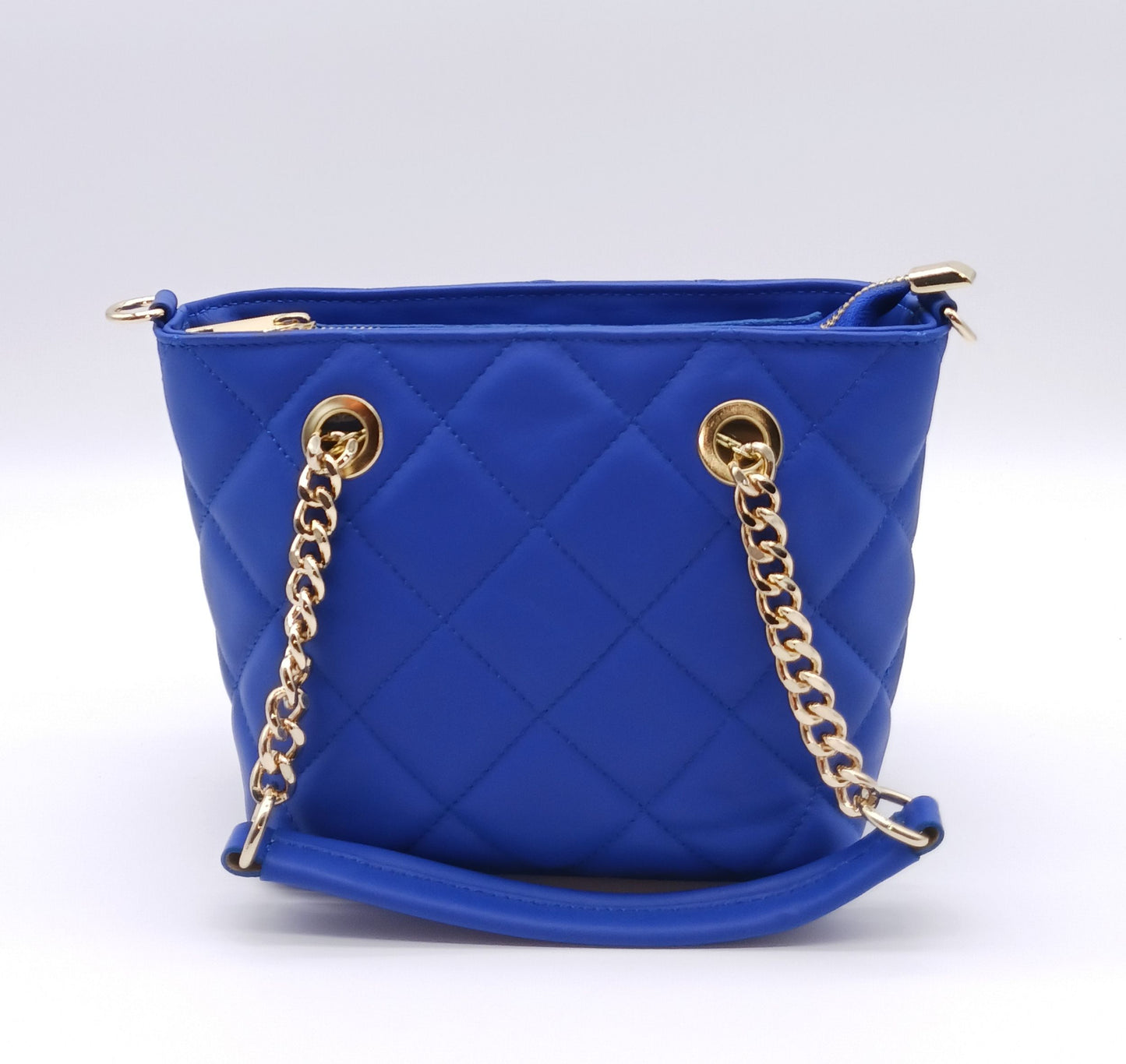 Genuine Leather Small Quilted Tote Crossbody Handbag – Made In Italy - Electric Blue