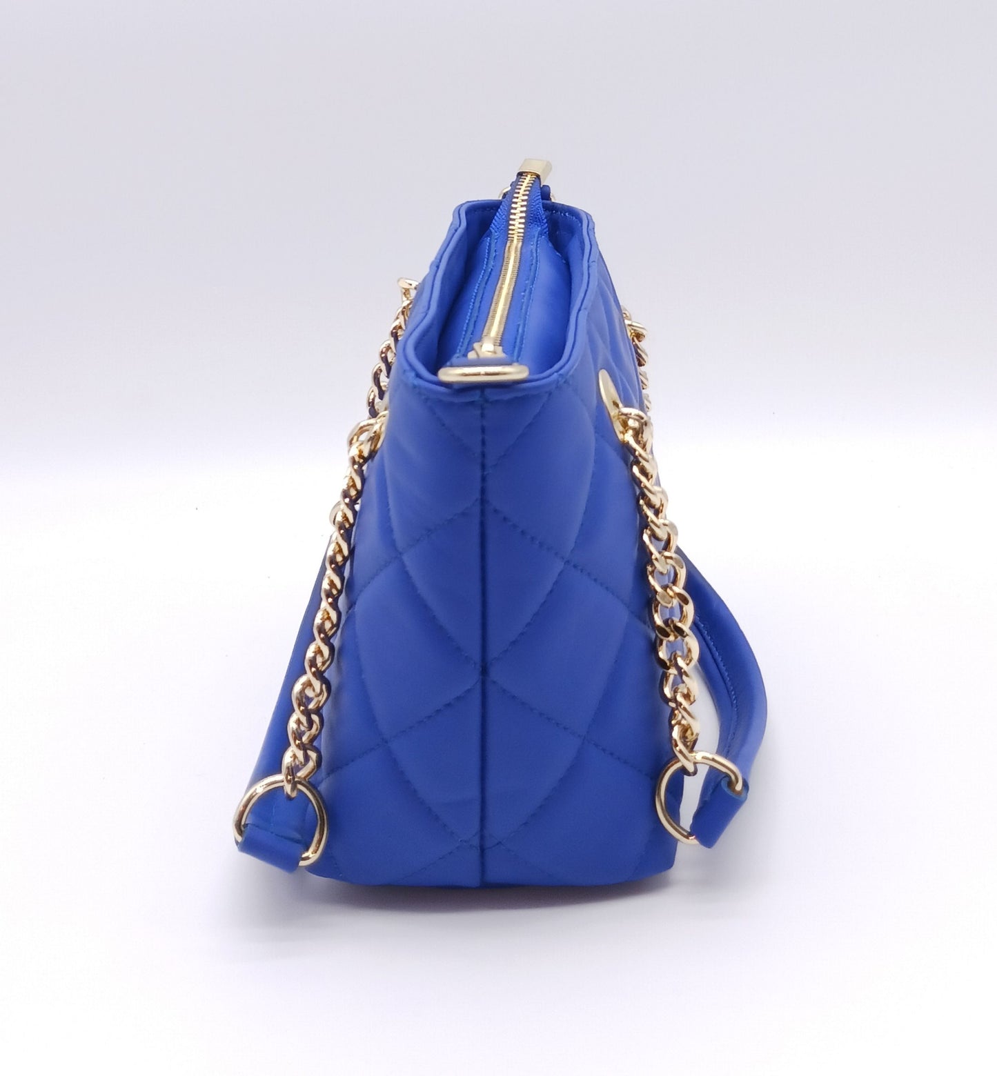 Genuine Leather Small Quilted Tote Crossbody Handbag – Made In Italy - Electric Blue