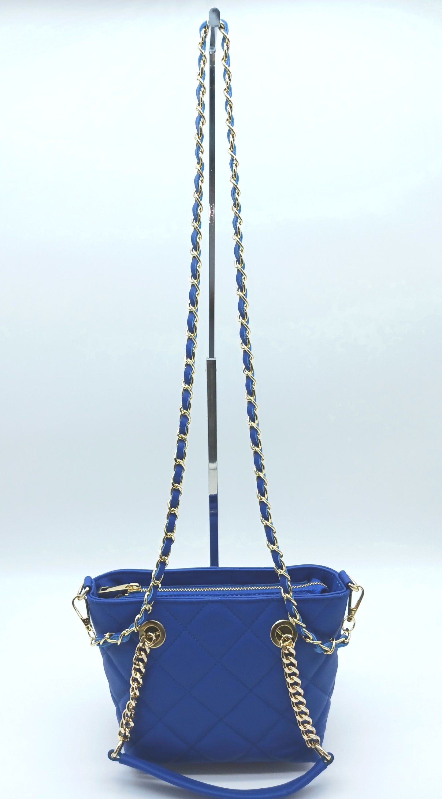 Genuine Leather Small Quilted Tote Crossbody Handbag – Made In Italy - Electric Blue