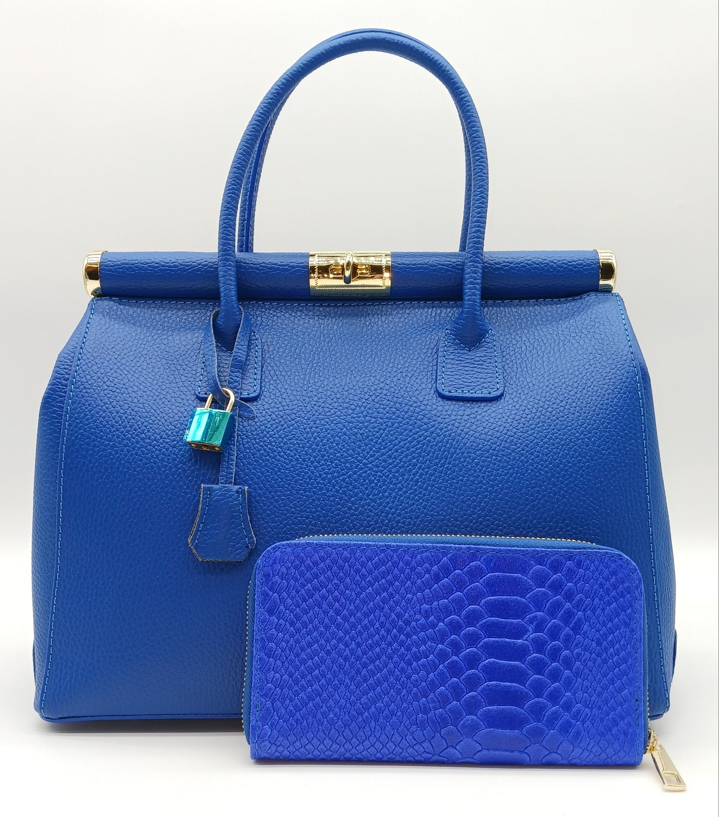Genuine Snake Embossed Leather Zip Wallet – Made In Italy - Electric Blue
