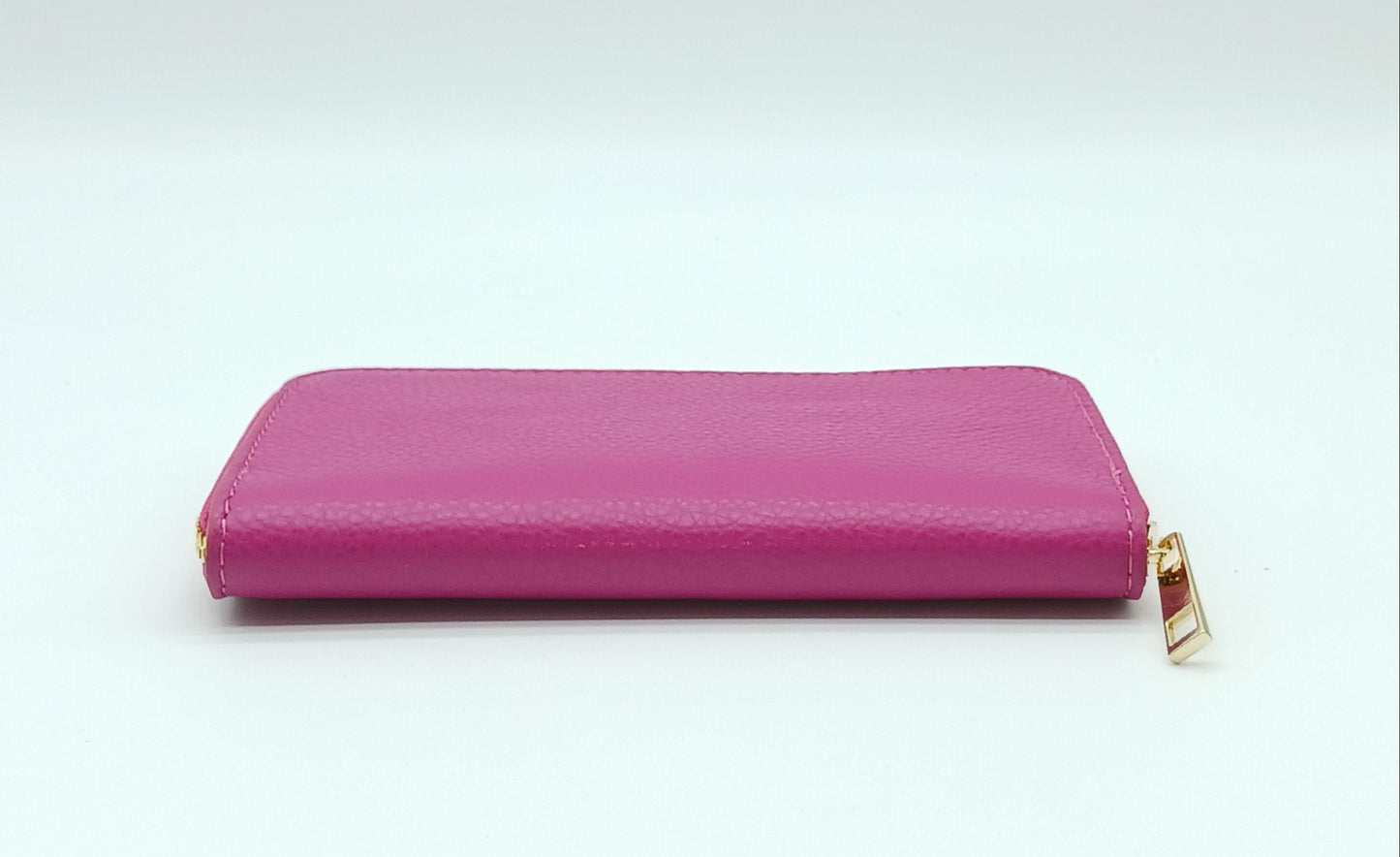 Genuine Pebble Leather Zip Wallet – Made In Italy - Fuchsia