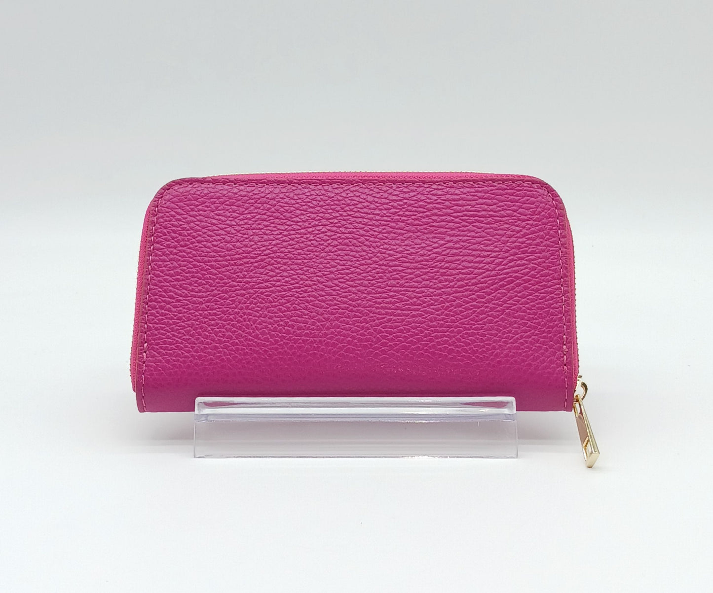 Genuine Pebble Leather Zip Wallet – Made In Italy - Fuchsia