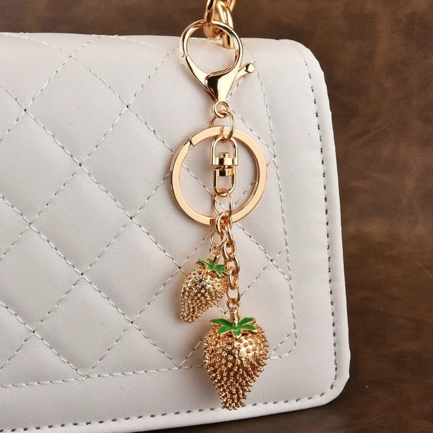 Double Dangle Strawberry Keychain Bag Charm