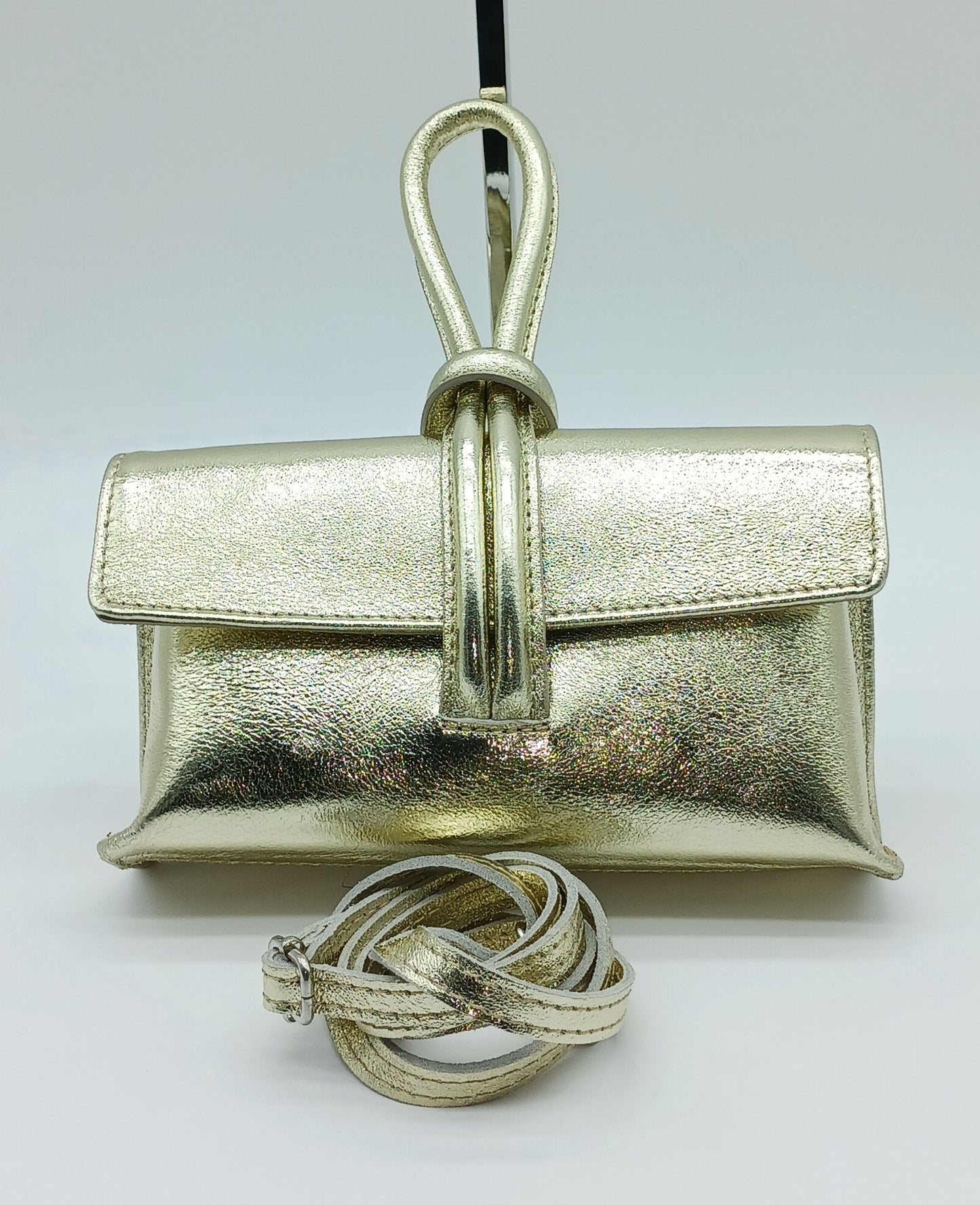 Genuine Pebble Leather Crossbody Handbag - Metallic Gold – Made In Italy - DumasvilleBoutique
