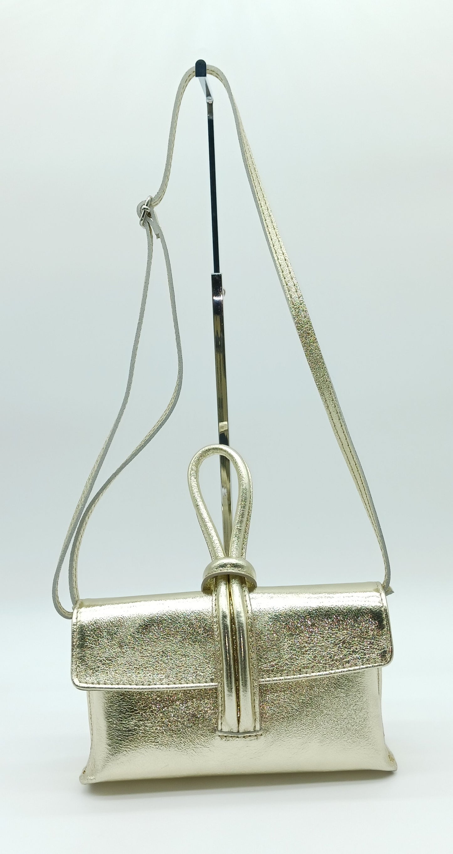 Genuine Pebble Leather Crossbody Handbag - Metallic Gold – Made In Italy - DumasvilleBoutique