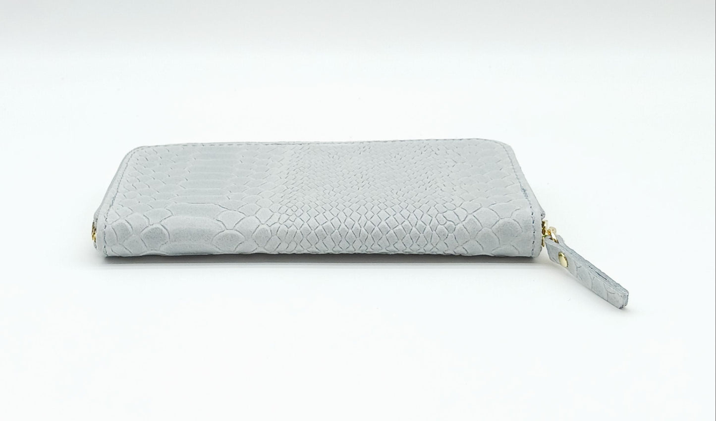 Genuine Snake Embossed Leather Zip Wallet – Made In Italy - Gray